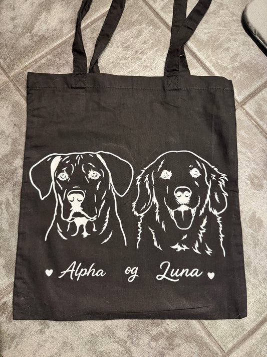 Handlenett med trykk av egen hund (opptil 3 hunder)